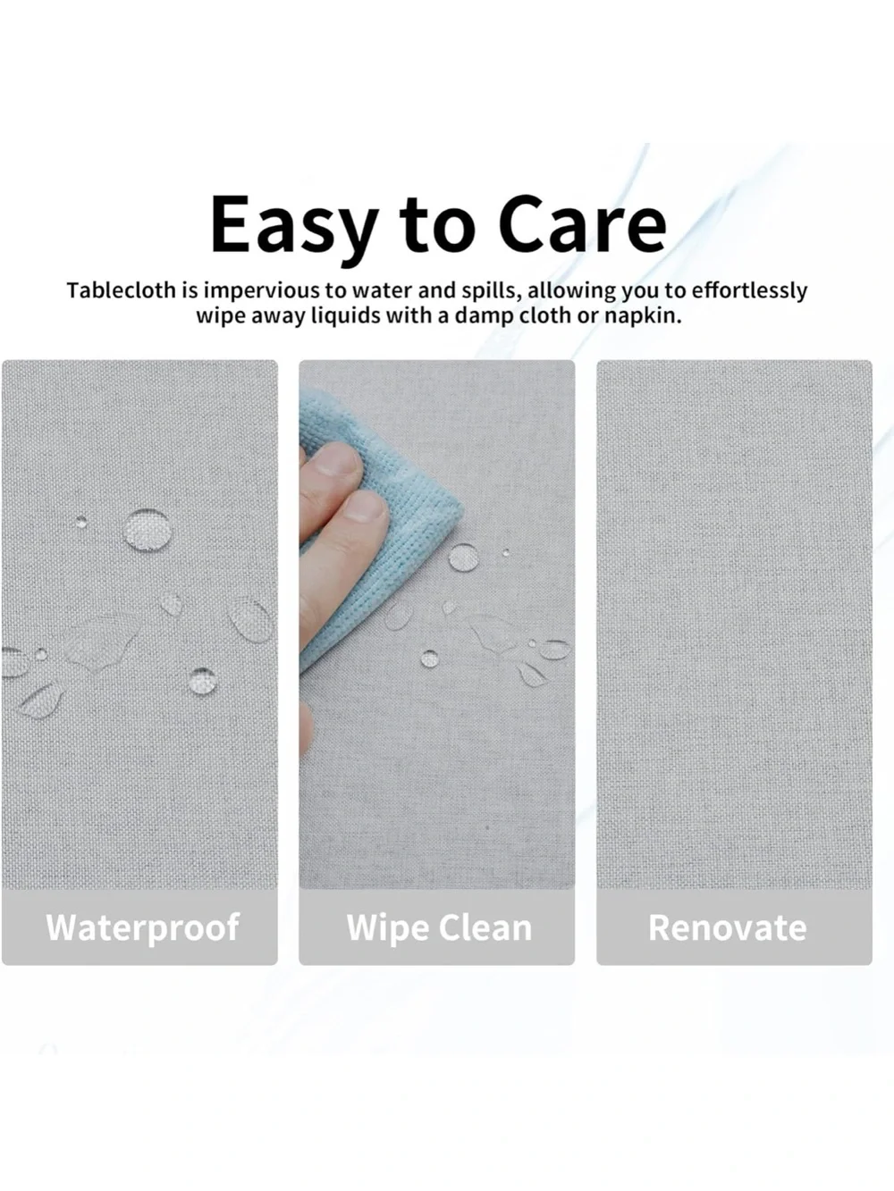 NEW Easy-Care Waterproof Faux Linen Tablecloth, Rectangle, 60x84”, Grey